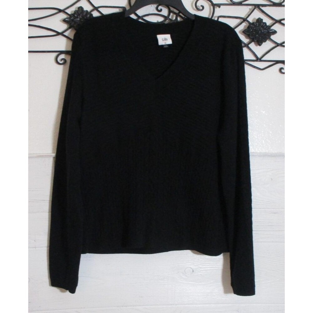 Cabi Women's Knit Top Size XL Long Sleeve Black V Neck